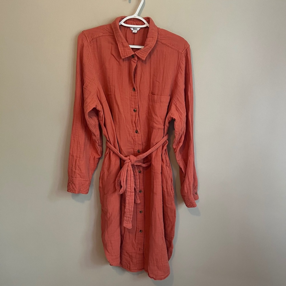 Sonoma Terracotta Cotton Gauze Button Shirt Dress XXL Earthy Coastal Minimalist